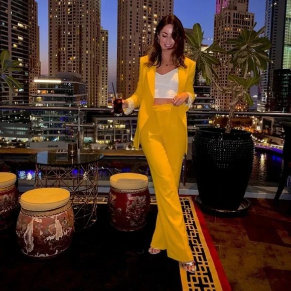 ZARA Textured Flared Pants Yellow - Picture 8 of 9